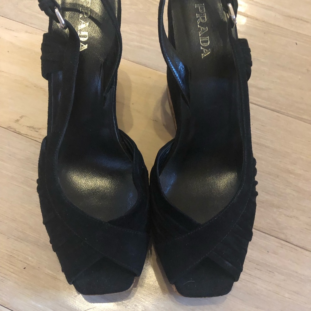 PRADA Black Suede Cork Wedges - Size 8 - Picture 8 of 8
